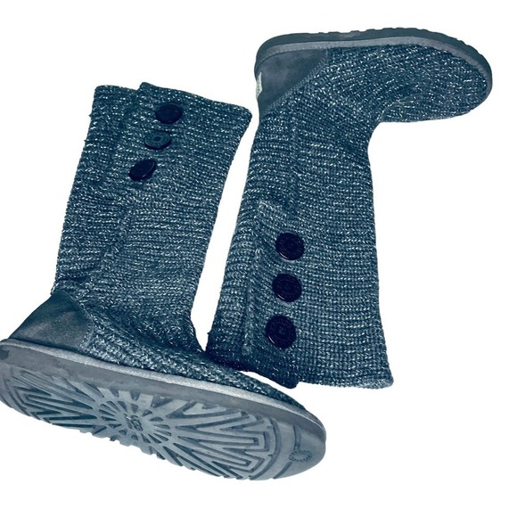 UGG Australia Cardy Knit Button Boots Gray Sparkle Size 9 - Picture 1 of 9
